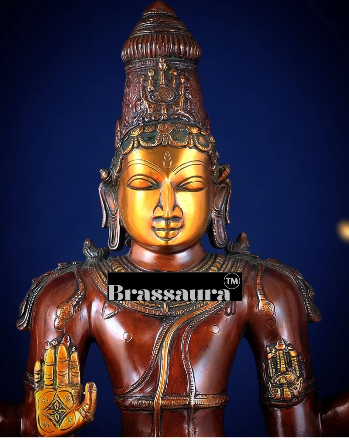 Brassaura™ Handcrafted Pure Brass Lord Vishnu Statue on Lotus Base with Sheshnaag | 37 Inch Height | 27 KG Weight | Black Heat-Treated Finish