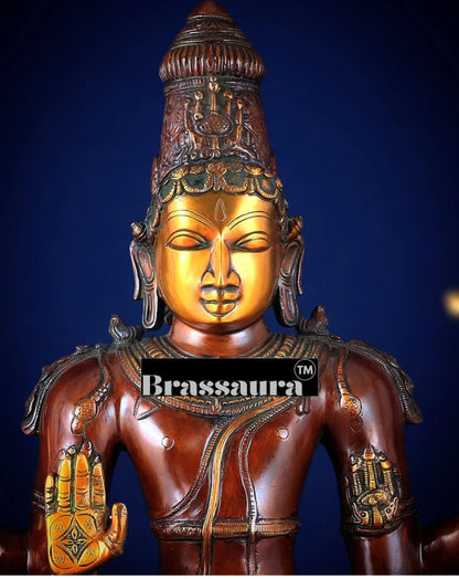 Brassaura™ Handcrafted Pure Brass Lord Vishnu Statue on Lotus Base with Sheshnaag | 37 Inch Height | 27 KG Weight | Black Heat-Treated Finish