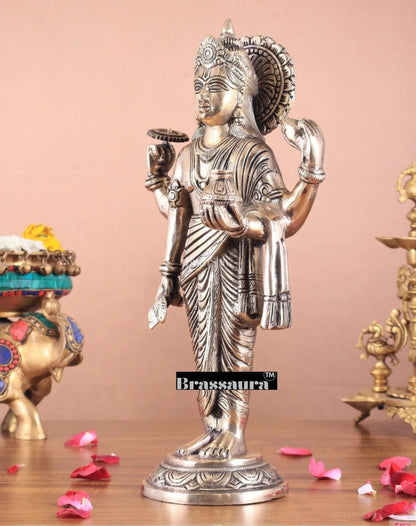 Brassaura™ Handcrafted Pure Brass Lord Dhanvantari Idol | 15 Inch Height | 4.16 KG Weight | Natural Brass Finish