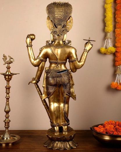 Brassaura™ Handcrafted Pure Brass Lord Vishnu Statue with Sheshanaag | 40 Inch Height | 32 KG Weight | Intricate Design