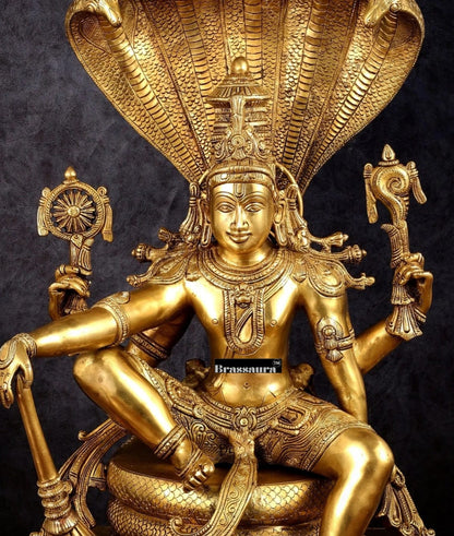 Brassaura™Brass Shri Hari Narayana Statue Seated Under Sheshanaag – Height 29 Inches & Weight 35 Kgs | Home & Puja Accent