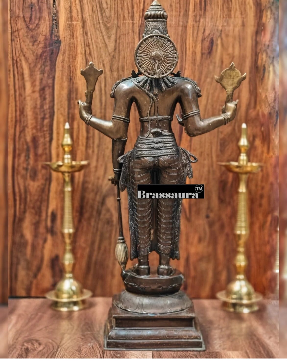 Brassaura™ Superfine Brass Lord Vishnu Statue | 38 Inch Height | 27 KG Weight | Antique Bronze Patina Finish
