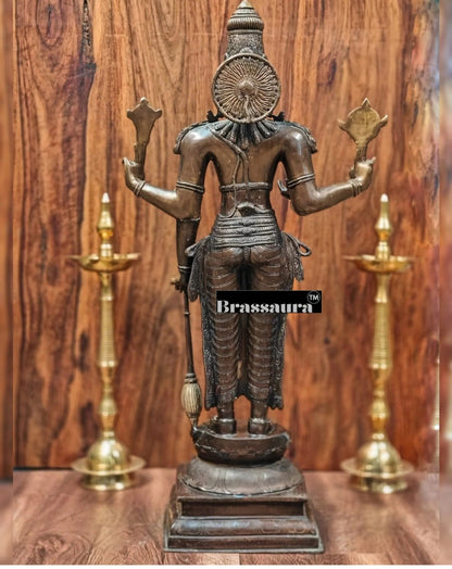 Brassaura™ Superfine Brass Lord Vishnu Statue | 38 Inch Height | 27 KG Weight | Antique Bronze Patina Finish