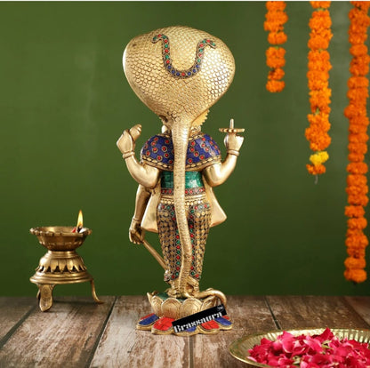 Brassaura™ Handcrafted Brass Lord Vishnu Statue | 17 Inch Height | 7 KG Weight | Intricate Detailing