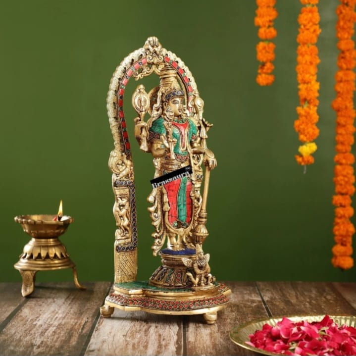 Brassaura™ Superfine Brass Lord Vishnu Statue with Garuda | Intricate Stonework | 16 Inch Height | 6 KG Weight | Handcrafted Masterpiece
