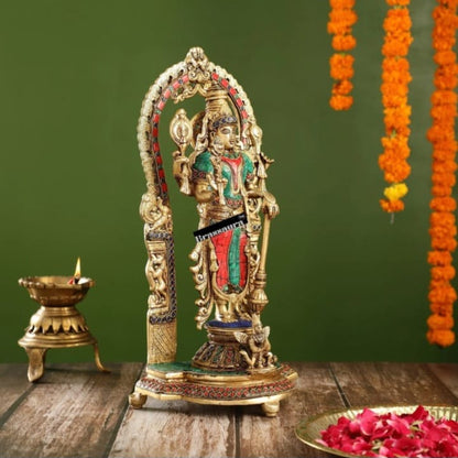 Brassaura™ Superfine Brass Lord Vishnu Statue with Garuda | Intricate Stonework | 16 Inch Height | 6 KG Weight | Handcrafted Masterpiece