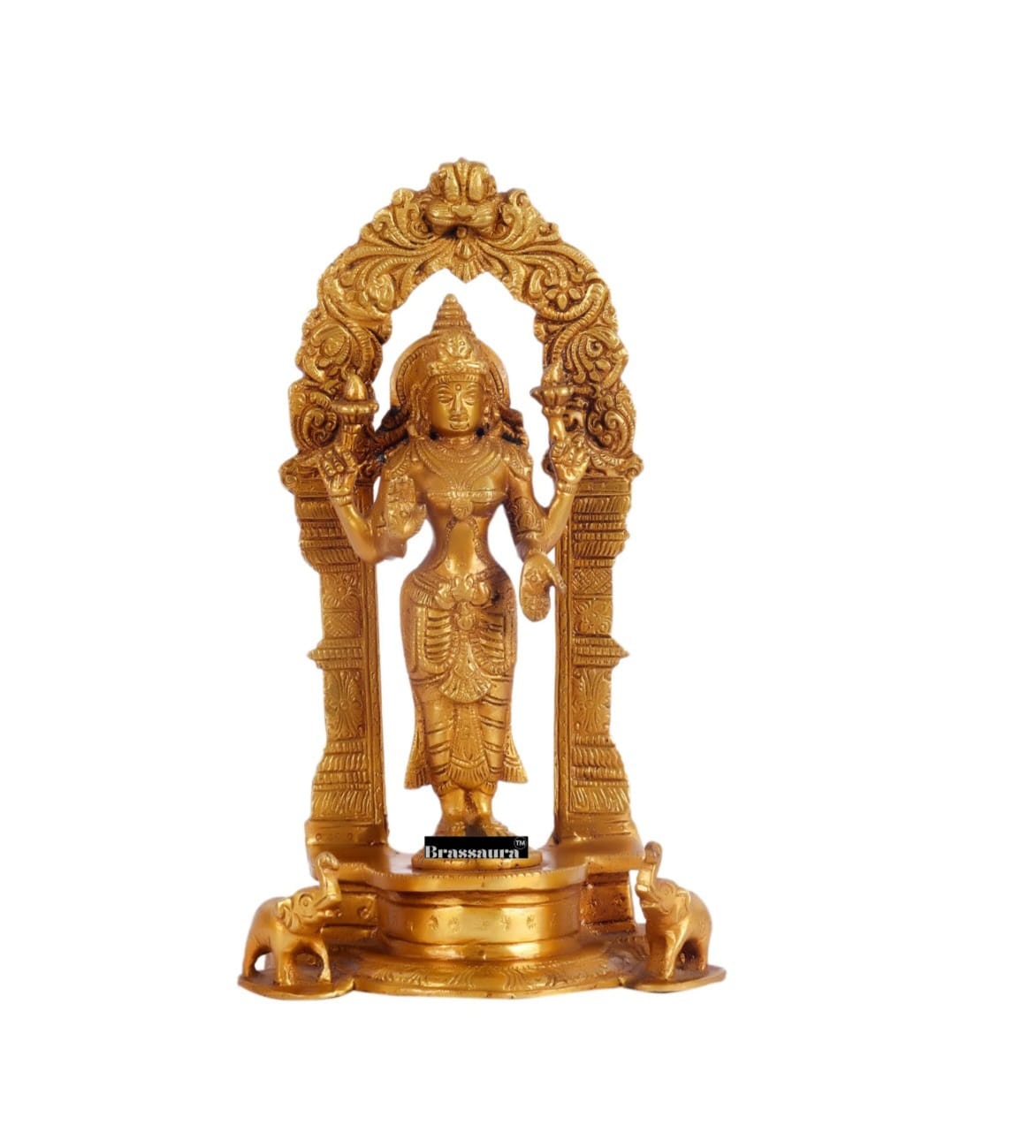 Brassaura™ Handcrafted Pure Brass Lord Vishnu with Garuda & Goddess Lakshmi with Elephants | 9 Inches Height | 4 KG (Pair) | Finely Detailed with Prabhavalis
