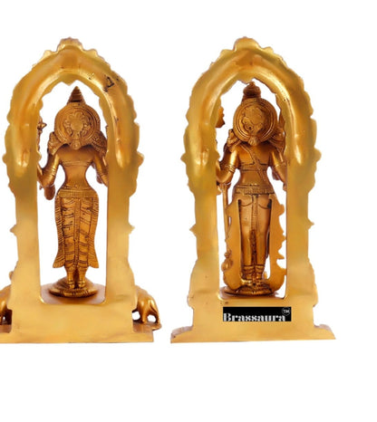 Brassaura™ Handcrafted Pure Brass Lord Vishnu with Garuda & Goddess Lakshmi with Elephants | 9 Inches Height | 4 KG (Pair) | Finely Detailed with Prabhavalis