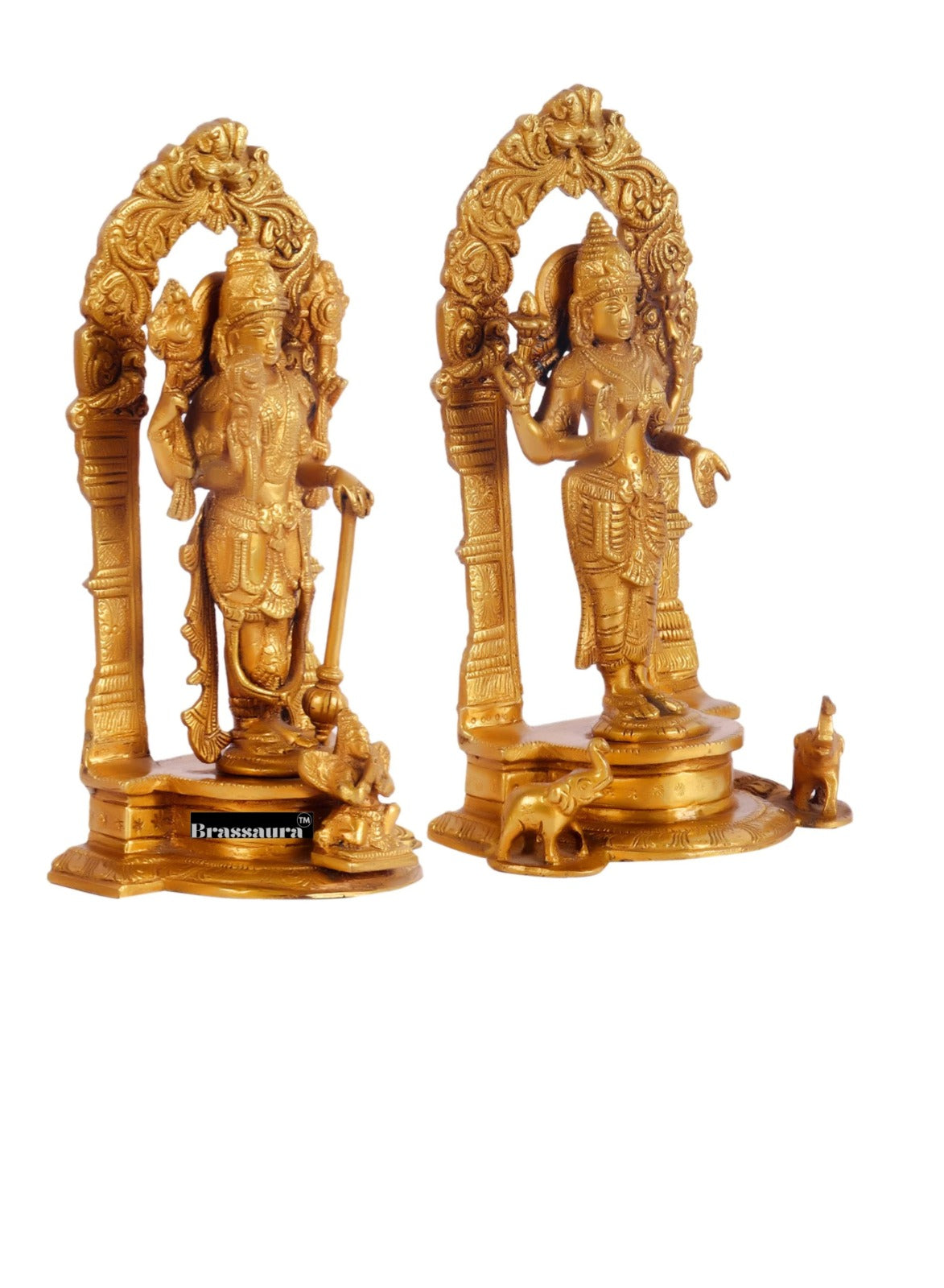 Brassaura™ Handcrafted Pure Brass Lord Vishnu with Garuda & Goddess Lakshmi with Elephants | 9 Inches Height | 4 KG (Pair) | Finely Detailed with Prabhavalis