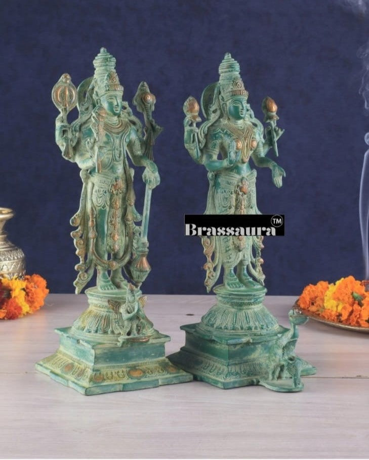 Brassaura™ Exquisitely Detailed Brass Idols Pair – 15-Inch, 9.3kg – Symbol of Prosperity, Protection & Divine Grace for Home Temple or Sacred Spaces