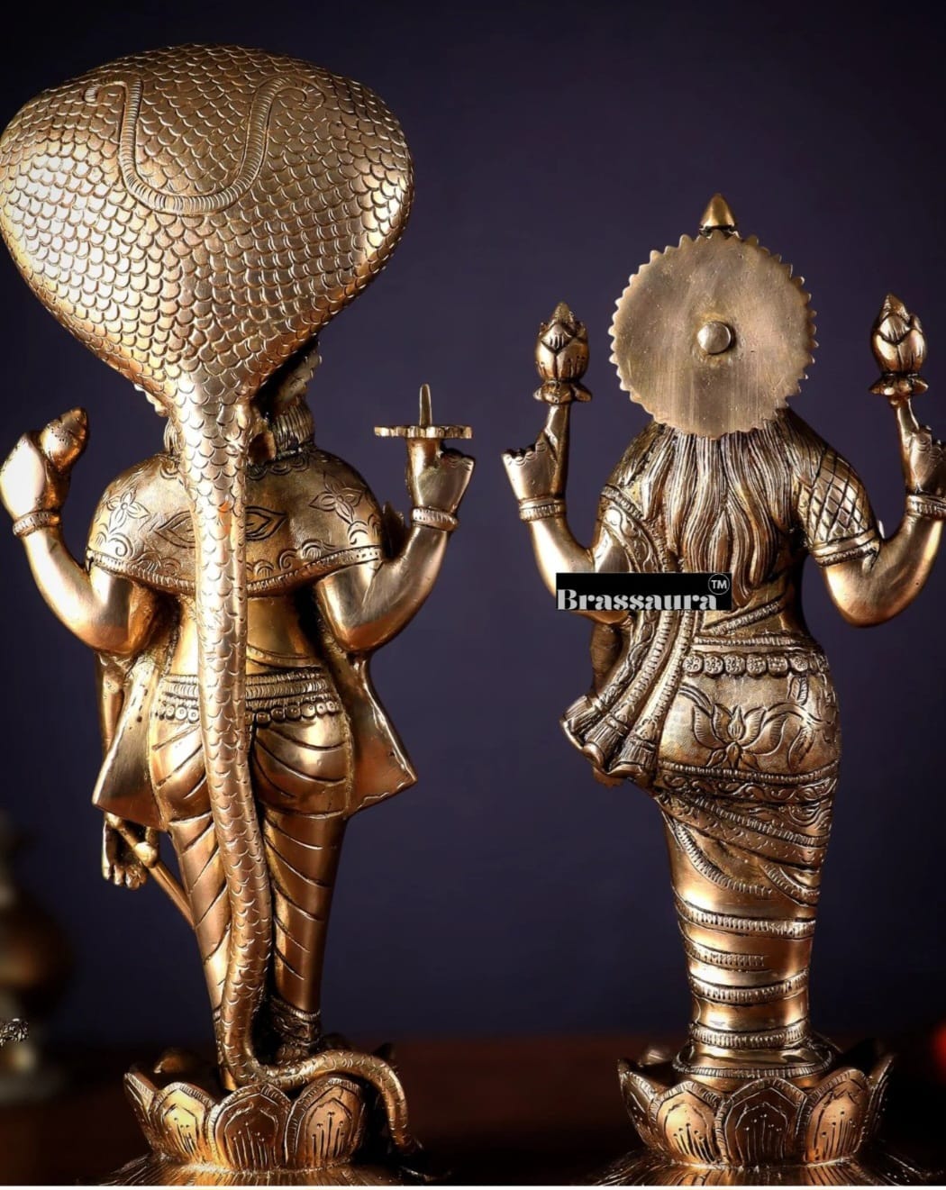 Brassaura™ Vishnu-Lakshmi Brass Idols Pair – 13kg, 17.5-Inch – Symbol of Divine Grace & Eternal Blessings for Home Temple & Spiritual Decor