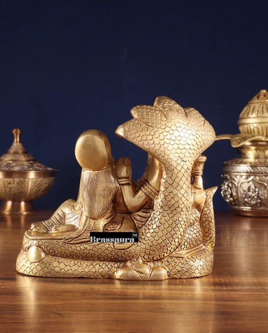 Brassaura® Vishnu-Lakshmi Brass Statue on Sheshnag  6.5-Inch – Divine Blessings for Home Temple & Spiritual Decor