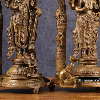 Brassaura™ 16-Inch Vishnu & Lakshmi Brass Statues Pair – 12kg – Antique Chola Style Idols for Auspicious Home & Temple Decor