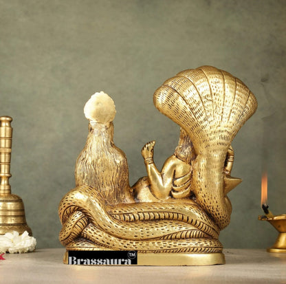 Brassaura™ Pure Brass Lakshmi Narayan Idol on Sheshnaag – 4kg, 8-Inch – Handcrafted Idol for Serenity & Prosperity in Home Temple