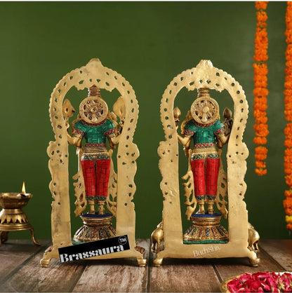 Brassaura™ Handcrafted Brass Vishnu & Lakshmi Statues – 14kg, 17-Inch – Elegant Divine Décor for Home Temple & Spiritual Spaces