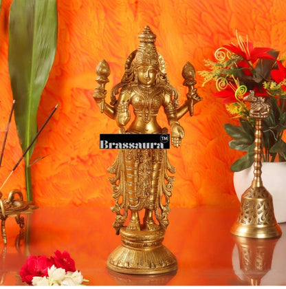 Brassaura™ Pure Superfine Brass Lord Vishnu & Goddess Lakshmi Statues – 7kg Combined, 12-Inch – Handcrafted Southern Indian Artistry
