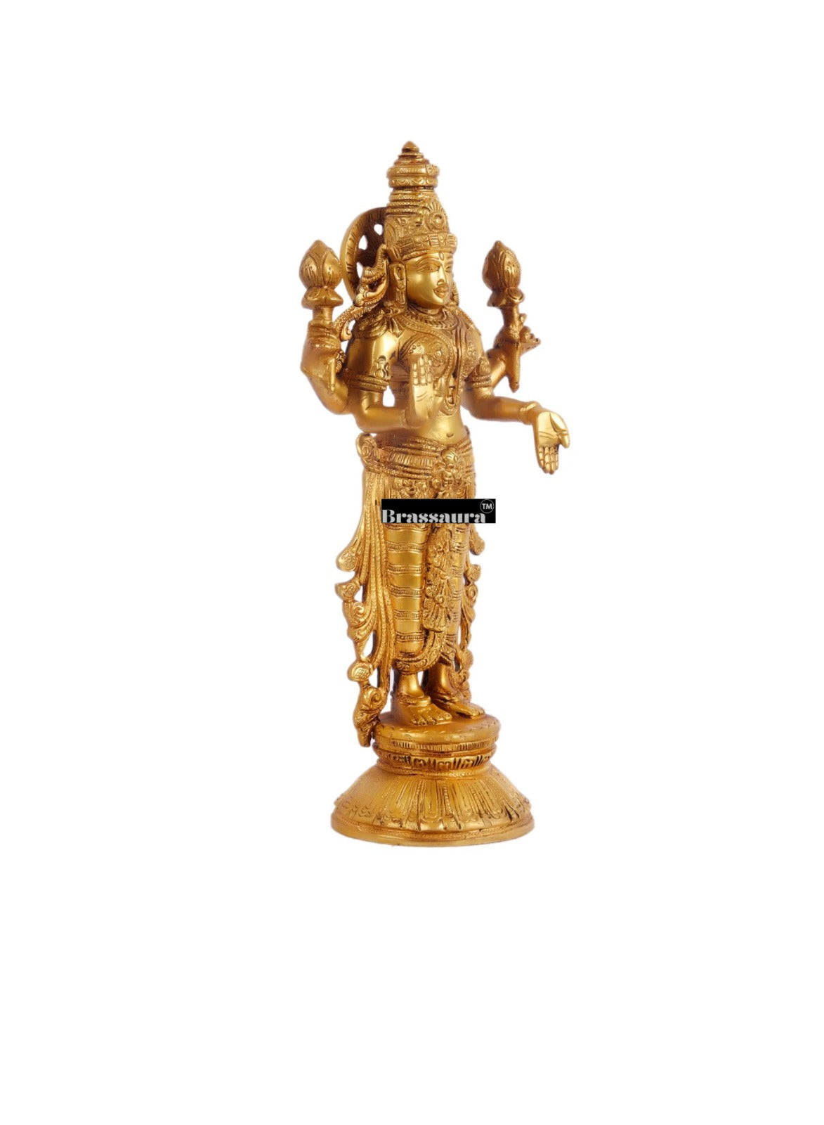 Brassaura™ Pure Superfine Brass Lord Vishnu & Goddess Lakshmi Statues – 7kg Combined, 12-Inch – Handcrafted Southern Indian Artistry