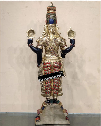 Handcrafted Brass Tirupati Balaji with Garuda – Height 33.5 Inches (22 Kgs) & 22 Inches (10 Kgs) | Black & Golden Finish