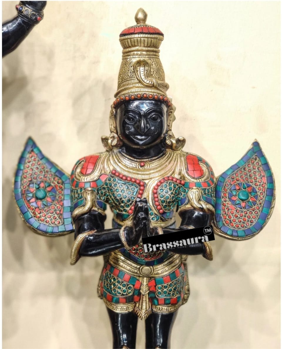 Handcrafted Brass Tirupati Balaji with Garuda – Height 33.5 Inches (22 Kgs) & 22 Inches (10 Kgs) | Black & Golden Finish