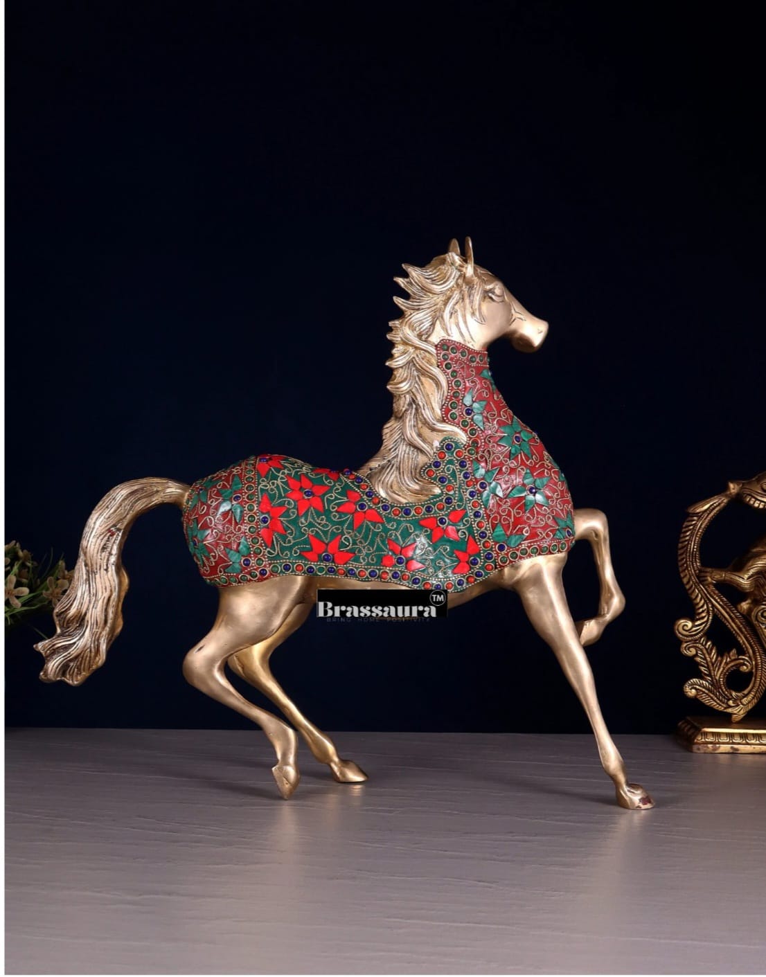 Brassaura™ Pure Brass Galloping Horse Statue – Height 15.35 Inches & Weight 6.75 Kgs