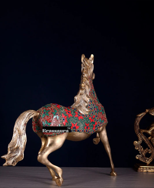 Brassaura® Pure Brass Galloping Horse Statue – Height 15.35 Inches & Weight 6.75 Kgs