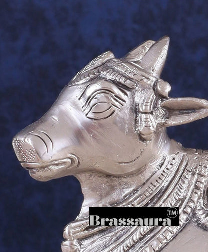 Brassaura™ Brass Superfine Nandi Bull Idol – Height 4.5" & Weight 1.5 Kgs | Sacred Home & Temple Décor