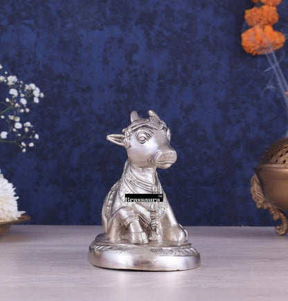 Brassaura™ Brass Superfine Nandi Bull Idol – Height 4.5" & Weight 1.5 Kgs | Sacred Home & Temple Décor