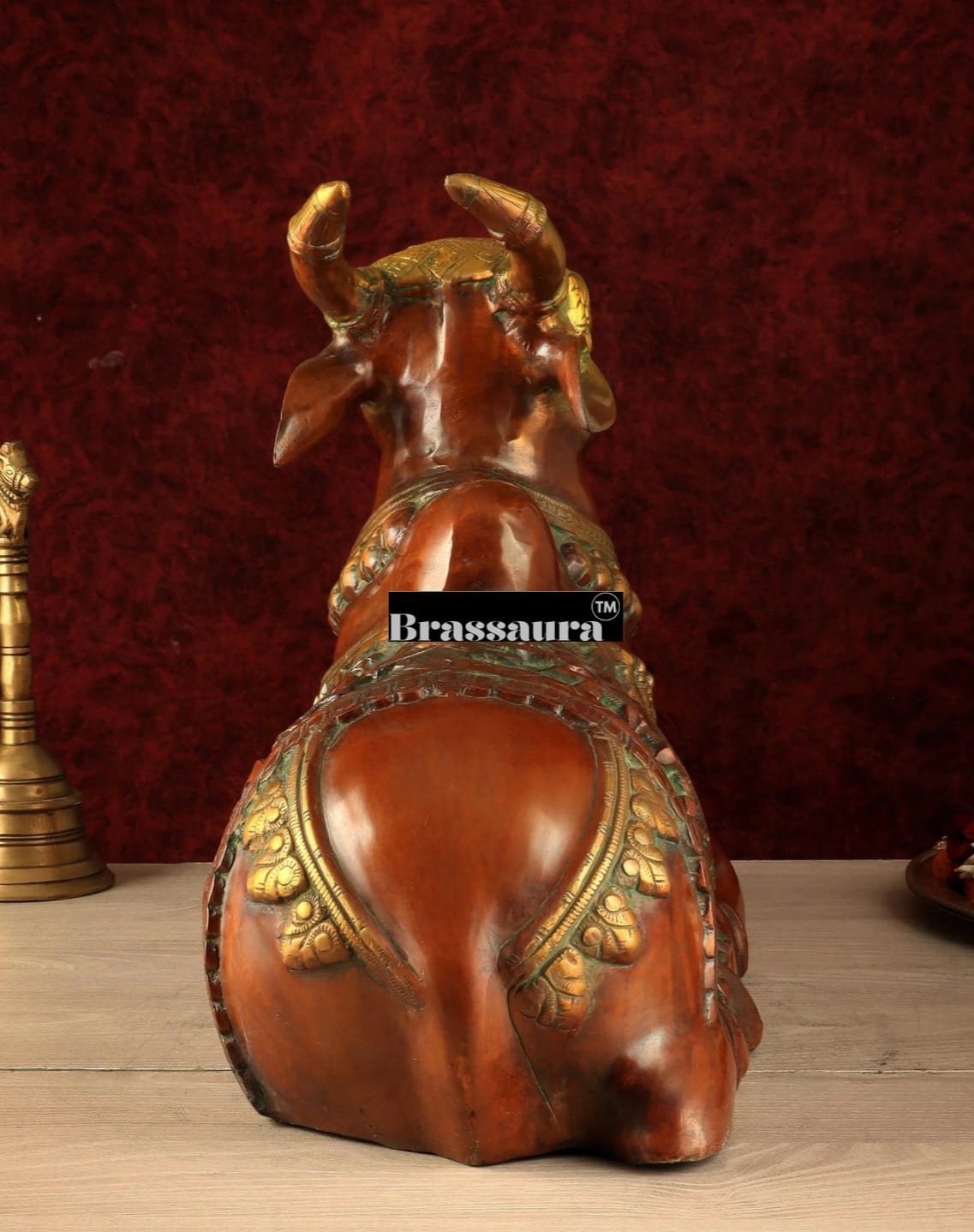 Brassaura™ Large Brass Superfine Nandi Sculpture – Vintage Dual Tone | Height 14", Weight 15 Kgs