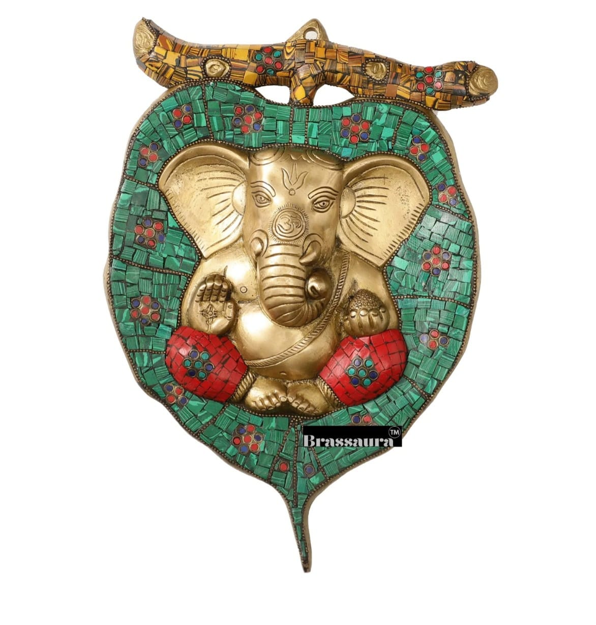 Brassaura™ Brass Ganesha on Leaf Wall Hanging – Height 13 Inches & Weight 3 Kgs