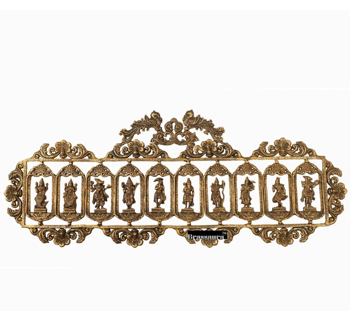 Brassaura™ Brass Dashavatar Wall Hanging – Width 30 Inches & Height 12 Inches, Weight 7.6 Kgs