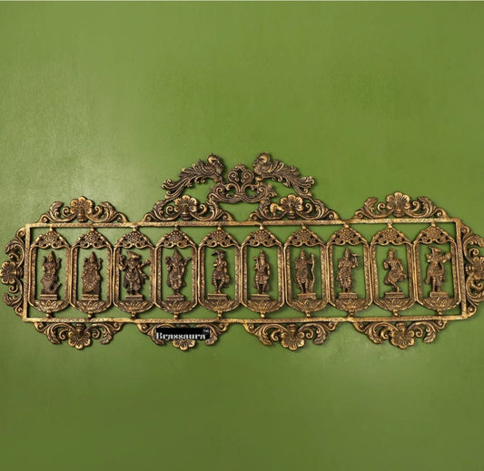 Brassaura™ Brass Dashavatar Wall Hanging – Width 30 Inches & Height 12 Inches, Weight 7.6 Kgs