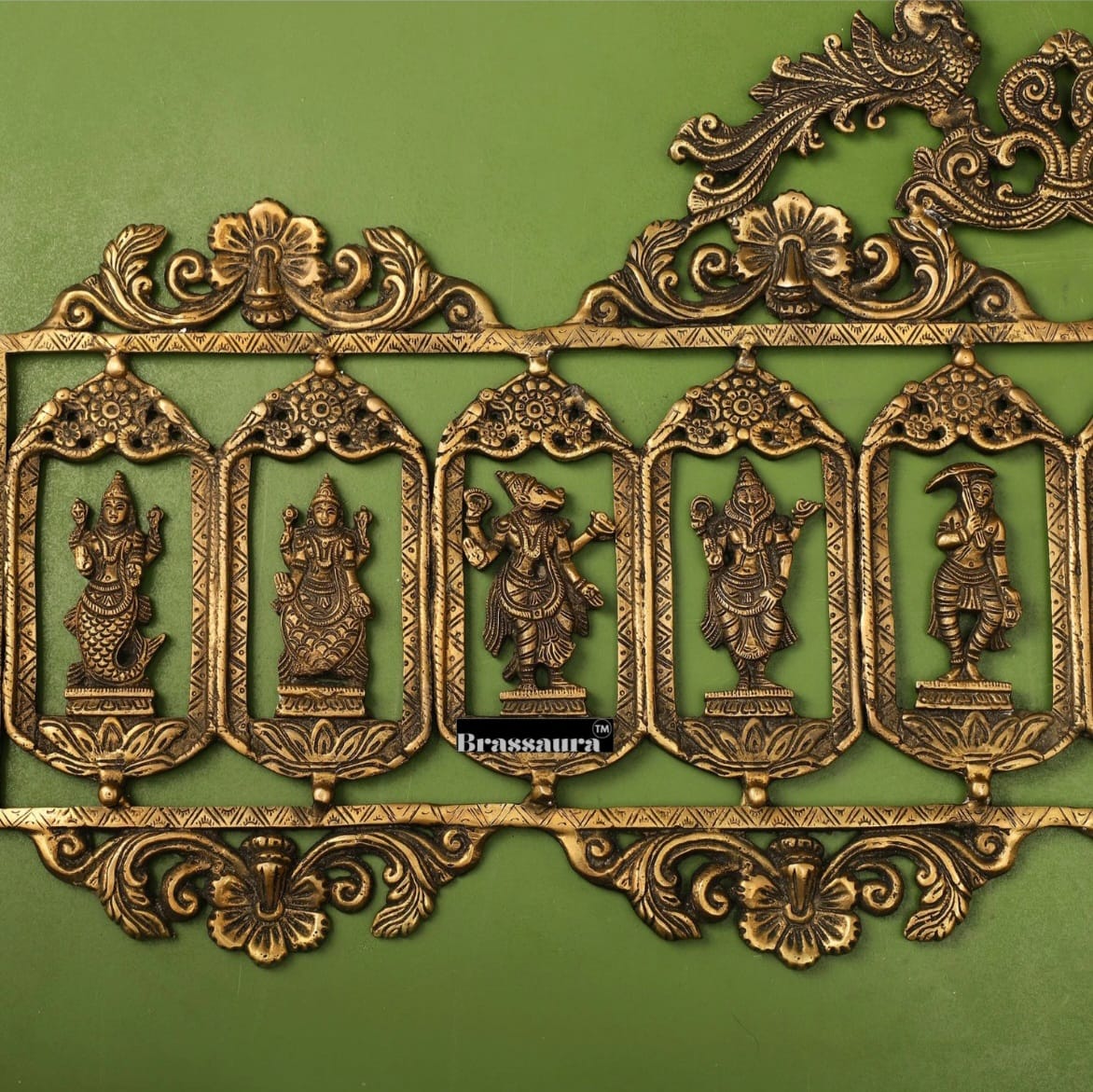 Brassaura™ Brass Dashavatar Wall Hanging – Width 30 Inches & Height 12 Inches, Weight 7.6 Kgs
