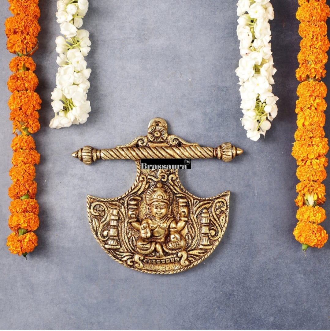 Brassaura™ Traditional Brass Goddess Lakshmi Wall Hanging – Height 8 Inches & Weight 3 Kgs