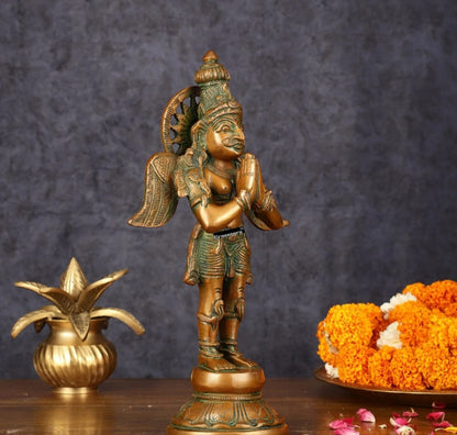 Antique Bronze Finish Brass Standing Garuda Idol – Height 12 Inches, Weight 3 Kgs