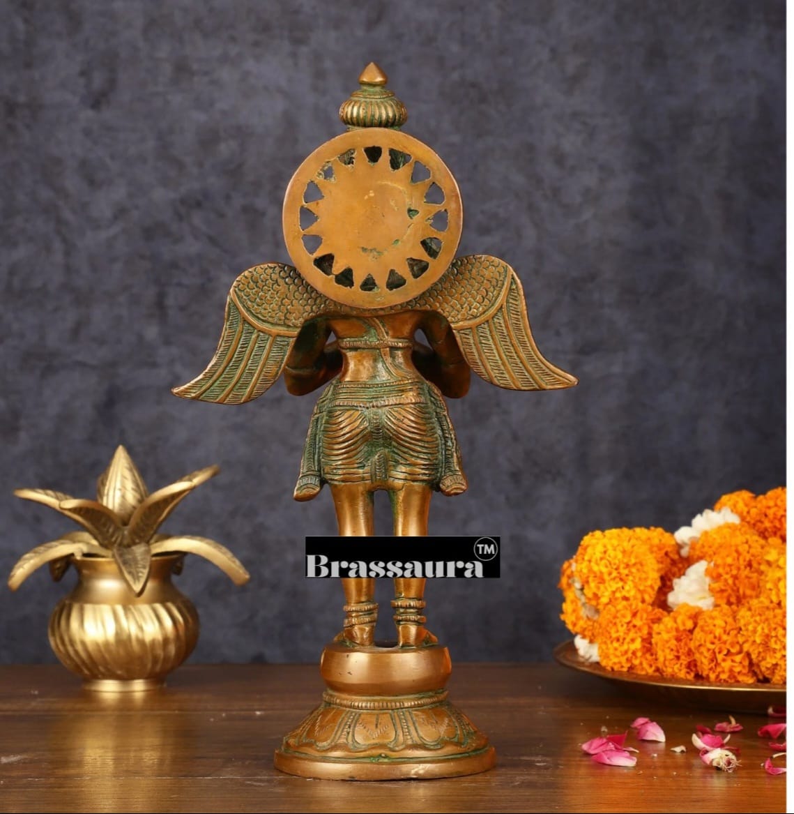 Antique Bronze Finish Brass Standing Garuda Idol – Height 12 Inches, Weight 3 Kgs