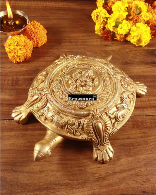 Brassaura™ Brass Tortoise Statue – Height 3 Inches & Weight 2.8 Kgs | Feng Shui & Vastu Home Décor
