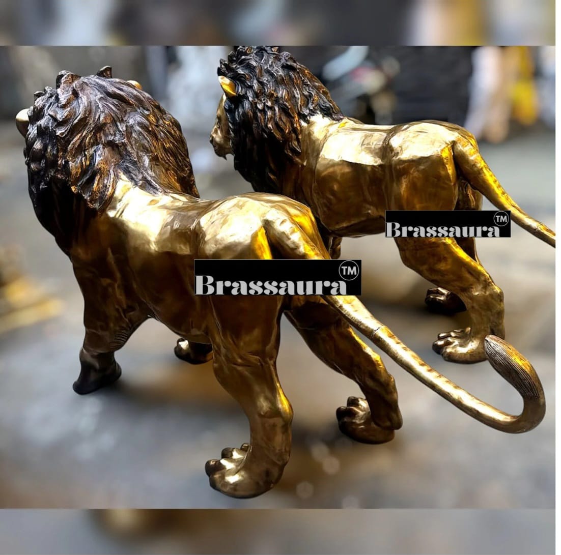 Brassaura™ Majestic Brass Lion Sculpture Pair – Height 48" | Total Weight 400 Kgs