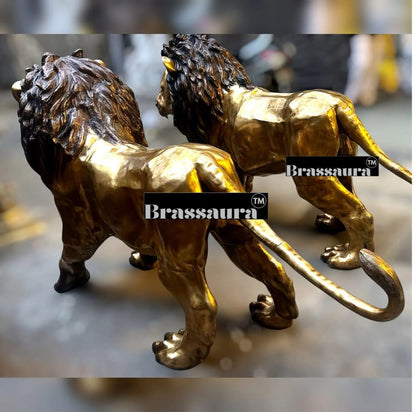 Brassaura™ Majestic Brass Lion Sculpture Pair – Height 48" | Total Weight 400 Kgs