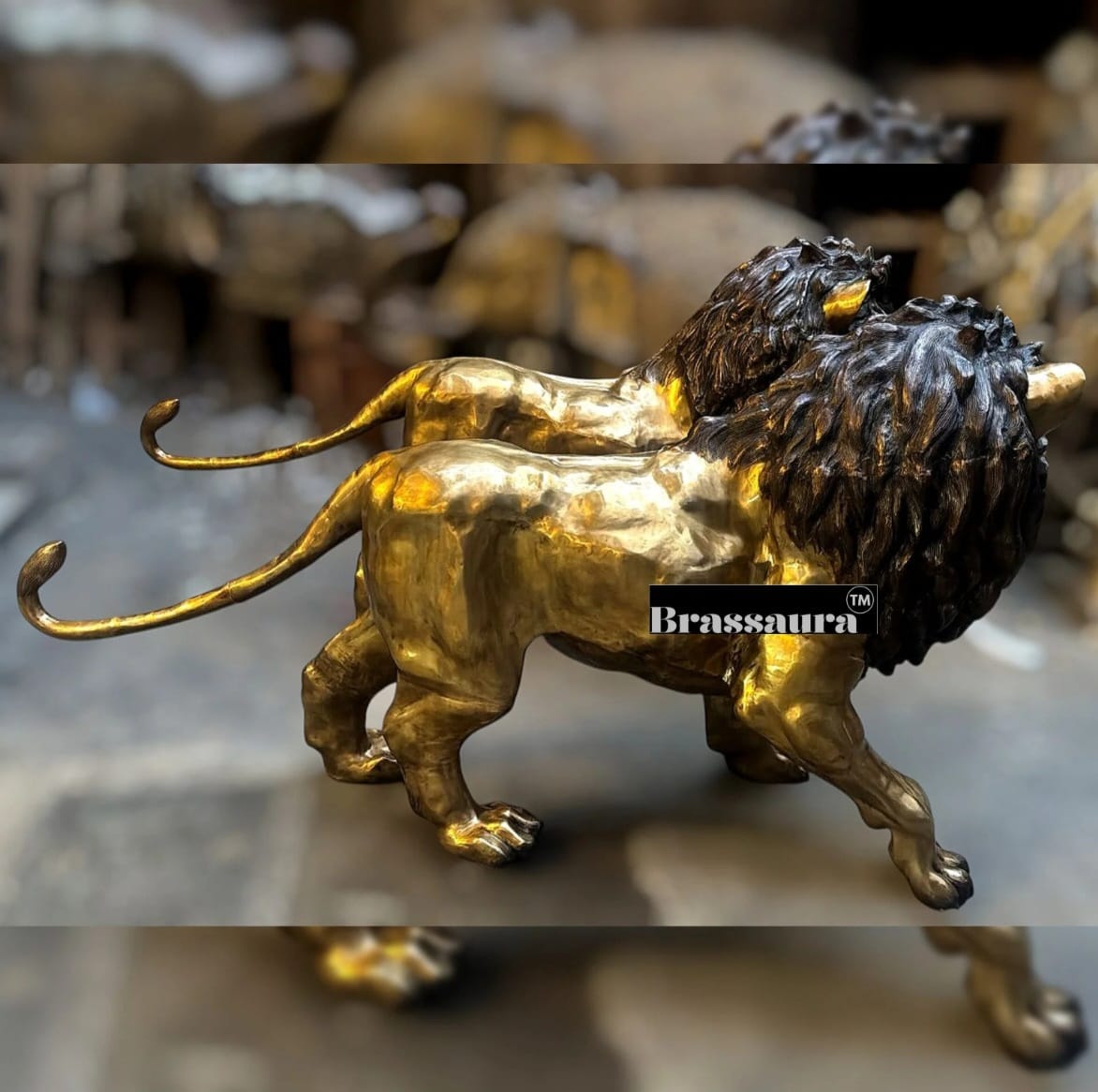 Brassaura™ Majestic Brass Lion Sculpture Pair – Height 48" | Total Weight 400 Kgs