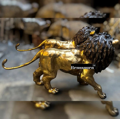 Brassaura™ Majestic Brass Lion Sculpture Pair – Height 48" | Total Weight 400 Kgs