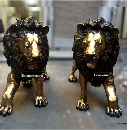 Brassaura™ Majestic Brass Lion Sculpture Pair – Height 48" | Total Weight 400 Kgs