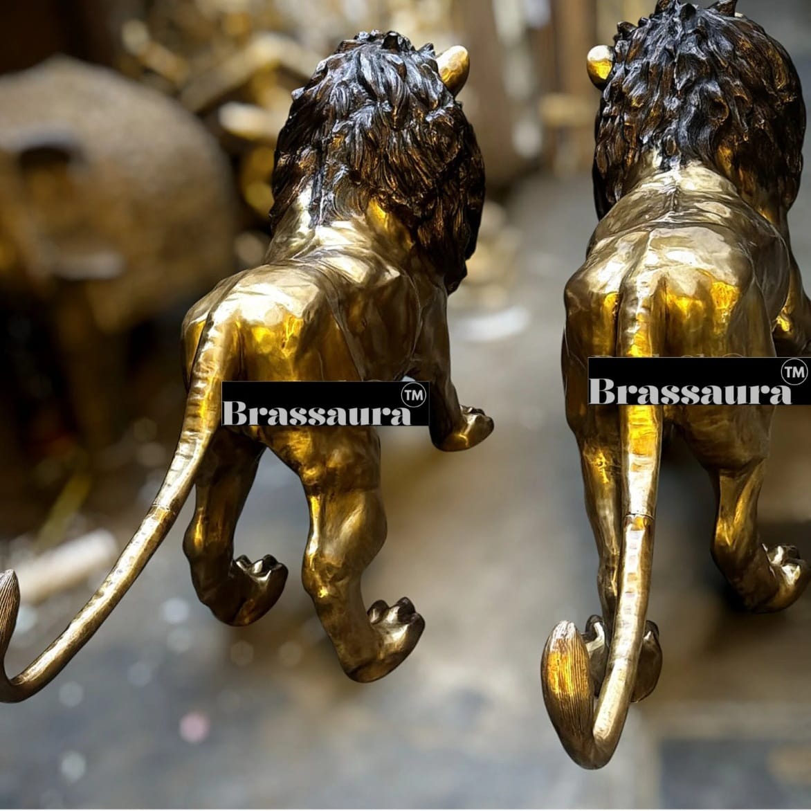 Brassaura™ Majestic Brass Lion Sculpture Pair – Height 48" | Total Weight 400 Kgs
