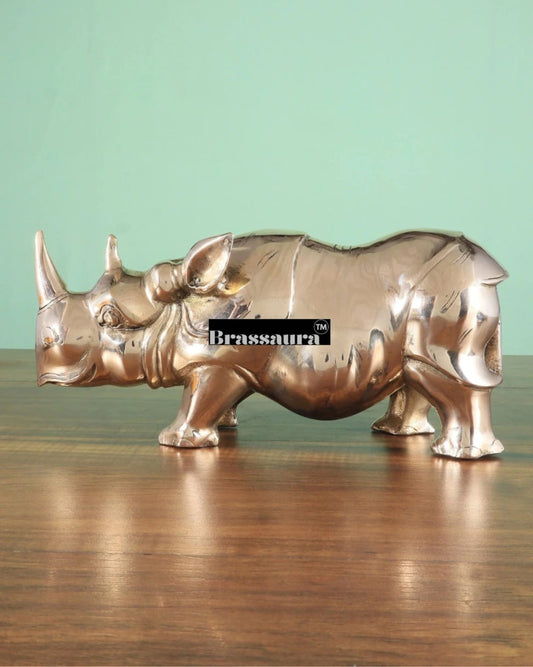 Brassaura® Intricately Carved Brass Rhino – Height 5.5" | Weight 4.31 Kgs