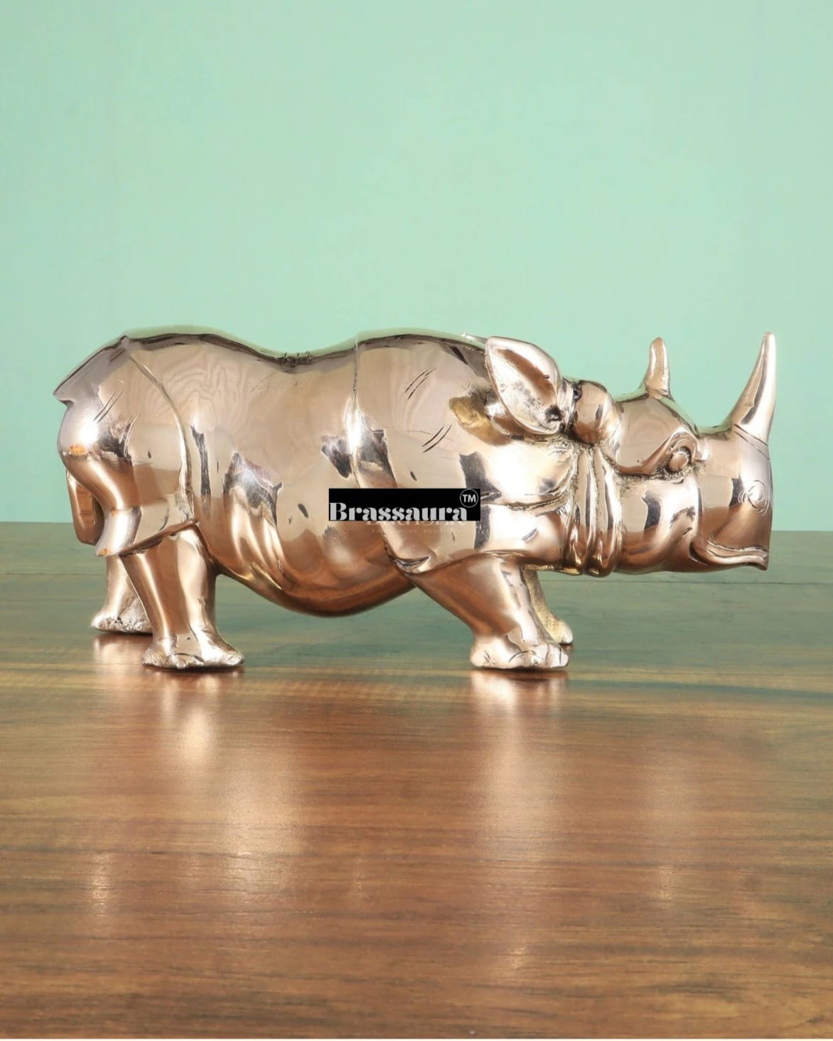 Brassaura™ Intricately Carved Brass Rhino – Height 5.5" | Weight 4.31 Kgs