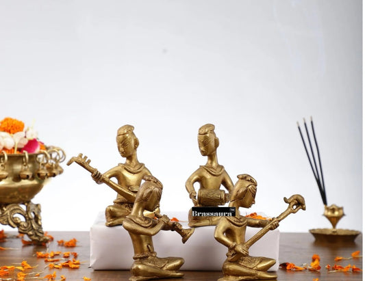 Brassaura™ Brass Handcrafted Set of 4 Indian Folk Musicians – Height 4 Inches & Total Weight 2 Kgs