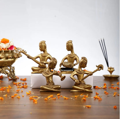 Brassaura™ Brass Handcrafted Set of 4 Indian Folk Musicians – Height 4 Inches & Total Weight 2 Kgs