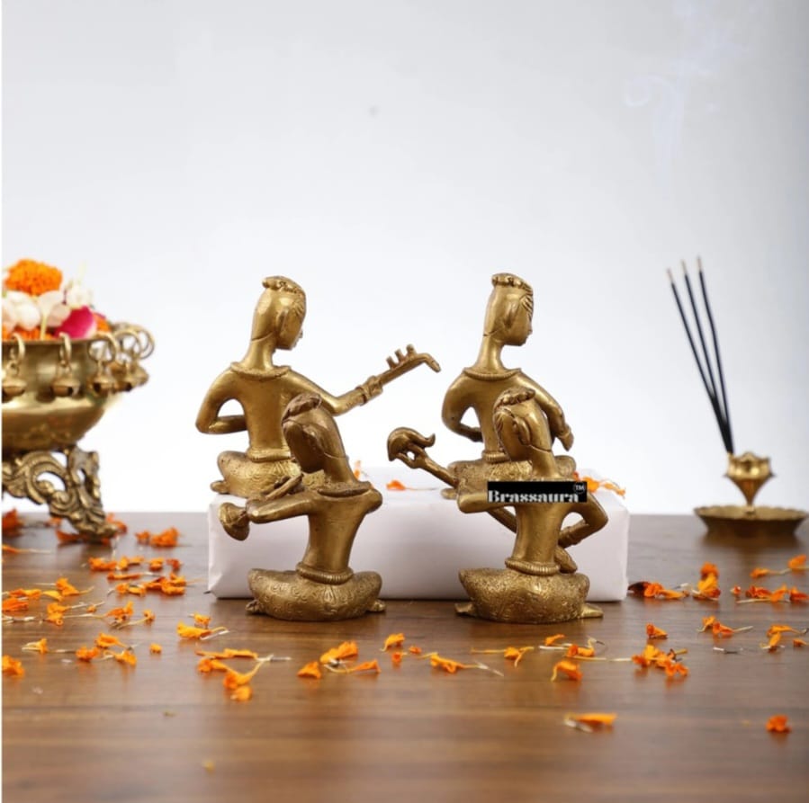 Brassaura™ Brass Handcrafted Set of 4 Indian Folk Musicians – Height 4 Inches & Total Weight 2 Kgs