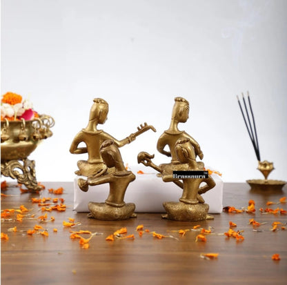 Brassaura™ Brass Handcrafted Set of 4 Indian Folk Musicians – Height 4 Inches & Total Weight 2 Kgs
