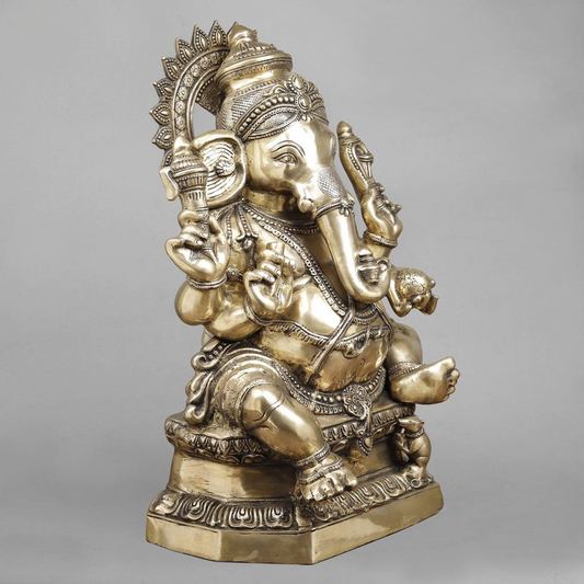 हस्तनिर्मित पीतल की मूर्ति पीतल में बैठे गणेश 31 इंच