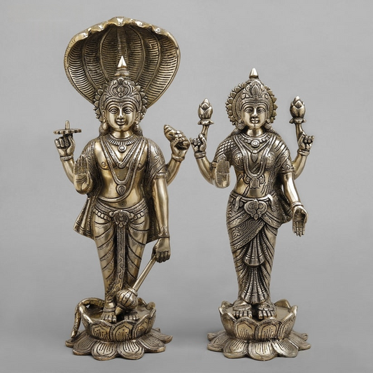 हस्तनिर्मित प्रतिमा पीतल विष्णु लक्ष्मी मूर्ति 17 इंच